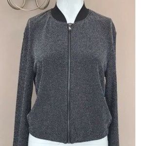 NWT H&M Glittery Jacket Size 2 Bomber Black Silver